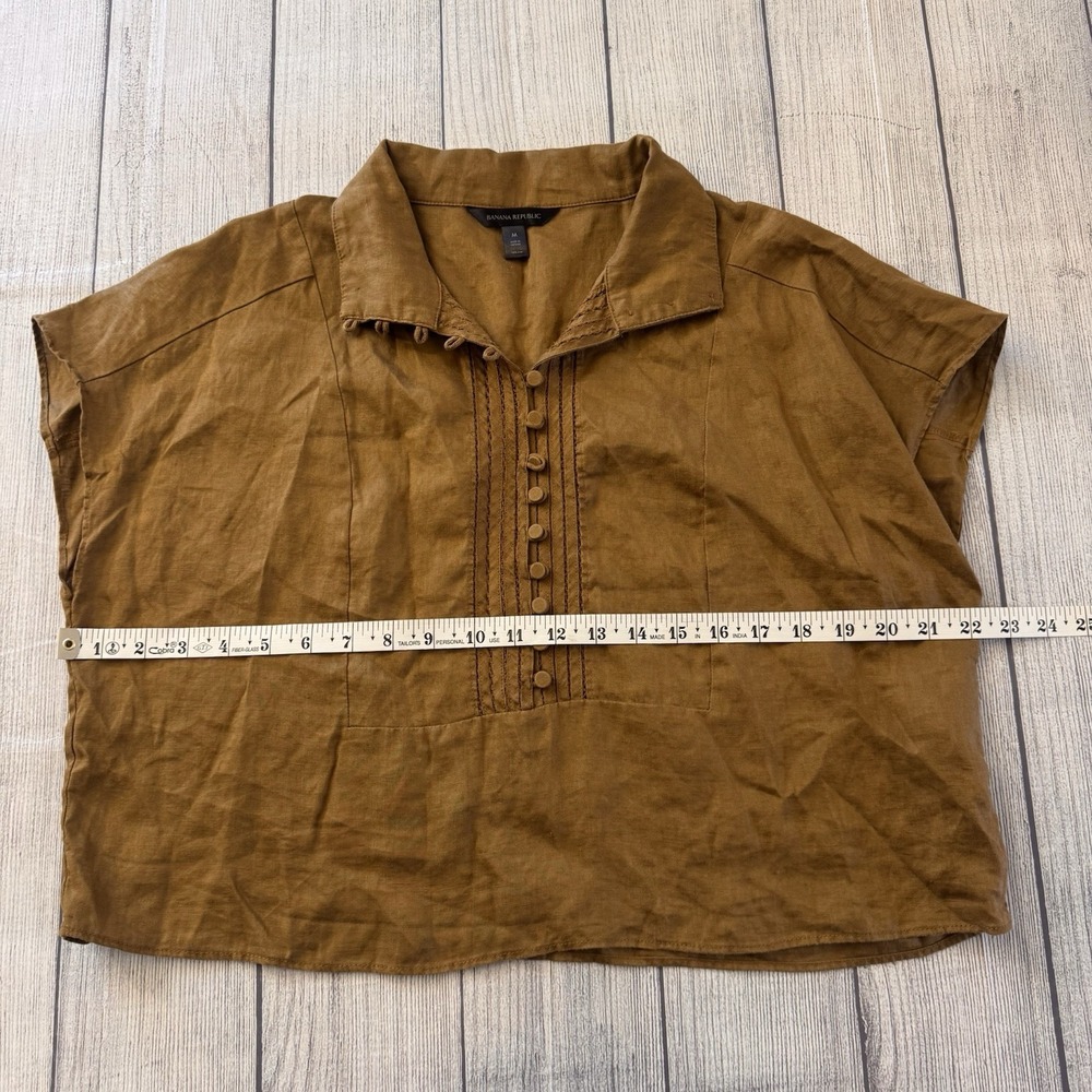 Banana Republic Mira 100% Linen Top Size Medium Horse Hair Brown Women's - Picture 7 of 10